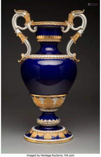 61122: A Meissen Partial Gilt Porcelain Urn, …