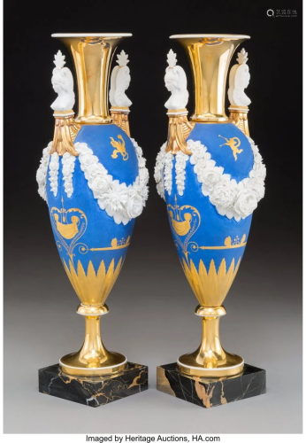 61100: A Pair of Paris Porcelain Matte Blue-…