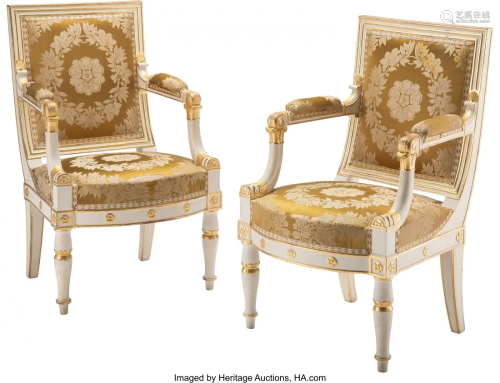 61020: A Pair of Empire Partial Gilt, Painted…