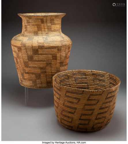 70109: Two Pima Coiled Basketry Items c. 1…