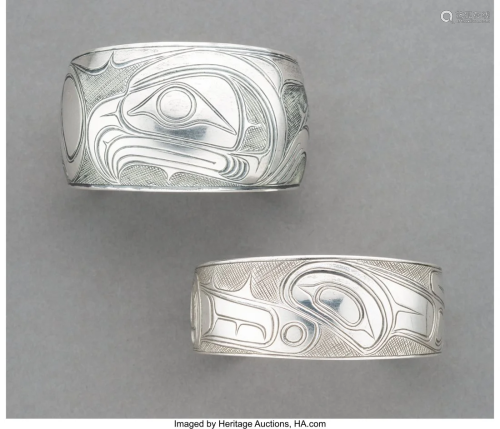 70227: Two Kwakiutl Engraved Silver B…