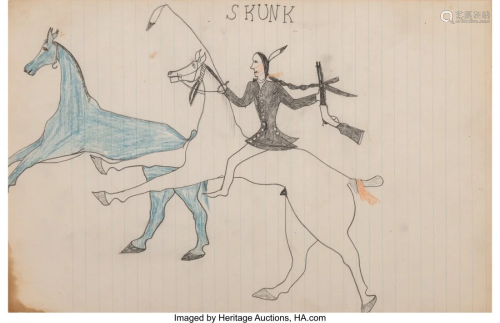 70148: A Sioux Ledger Drawing Skunk c. …