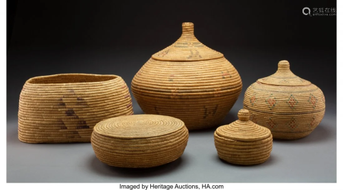 70249: Five Eskimo Coiled Baskets c. 1920 - …