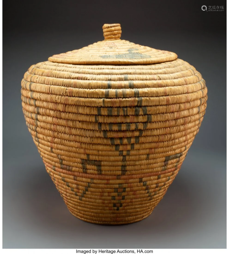 70250: A Large Eskimo Lidded Basket c. 1…