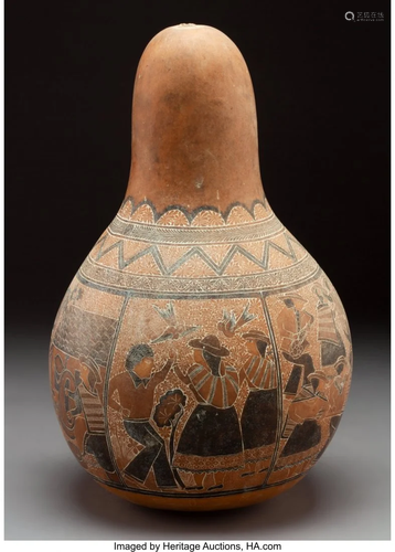 70679: A Peruvian Etched Gourd with etched…