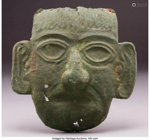 70491: A Moche Copper Mask Peru, c. 300…