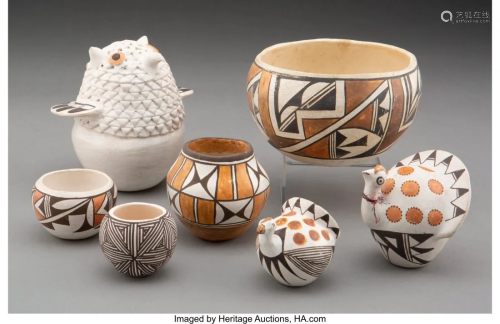 70548: Seven Acoma Polychrome Pottery …