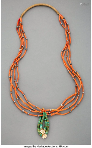 70062: A Navajo Necklace c. 1940 coral, …