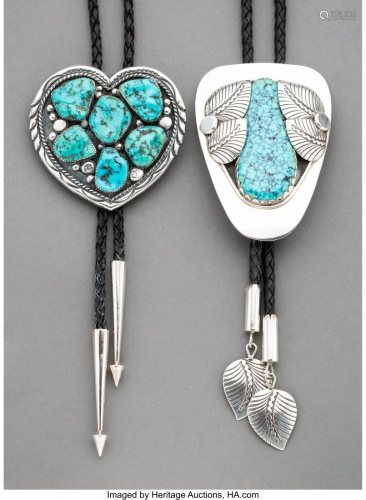 70319: Two Large Turquoise Bolo Ties c. 198…