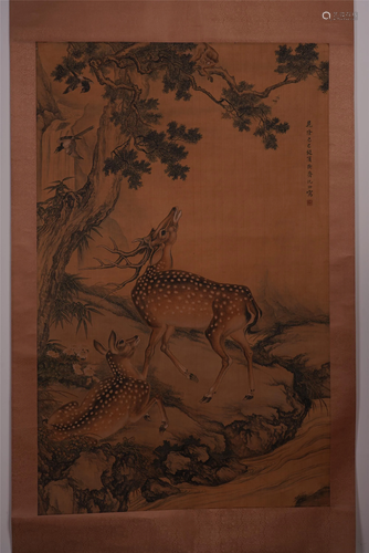 CHINESE SCROLL PAINTING OF DEER BY SH…