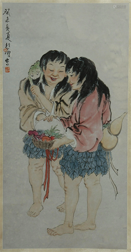 CHINESE SCROLL PAINTING OF TWO FIGU…