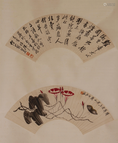 TWO CHINESE FAN PAINTING OF FLOWER W…