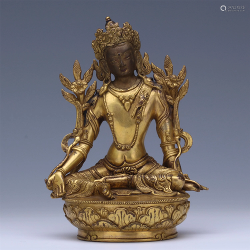 TIBETAN GILT BRONZE SEATED TARA WI…