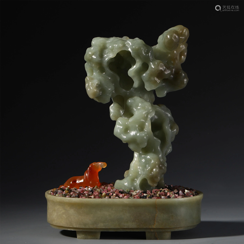 CHINESE CELADON JADE SCHOLAR ROCK