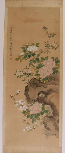 CHINESE SCROLL PAINTING OF FLOWER A…