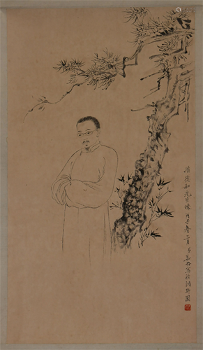 CHINESE SCROLL PAINTING OF MAN UNDE…