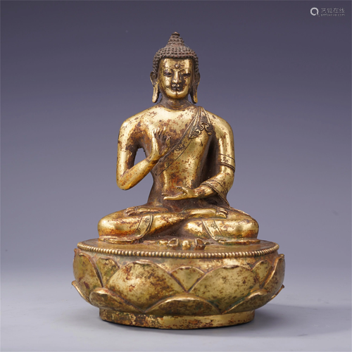 CHINESE GILT BRONZE SEATED SAKYAM…