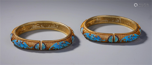 PAIR OF CHINESE GILT SILVER KINGFISHER F…