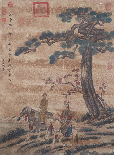 CHINESE SCROLL PAINTING OF HORSE RIDI…