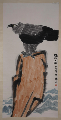 CHINESE SCROLL PAINTING OF EAGLE ON …