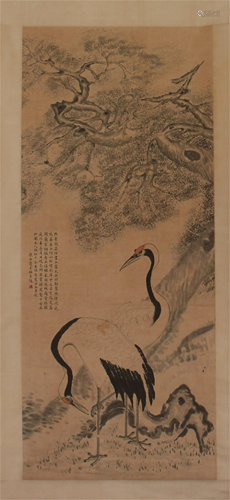 CHINESE SCROLL PAINTING OF CRANE UN…