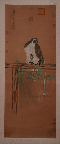 CHINESE SCROLL PAINTING OF EAGLE ON …