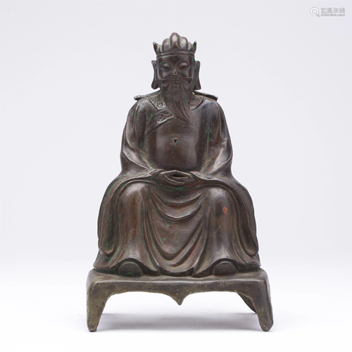 CHINESE BRONZE SEATED OFFICIAL ON STA…