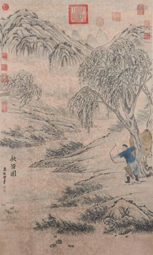 CHINESE SCROLL PAINTING OF HUNTING I…