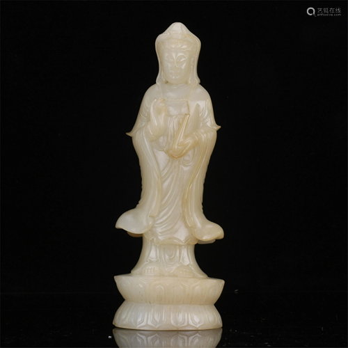 CHINESE YELLOW JADE STANDING GUANYIN