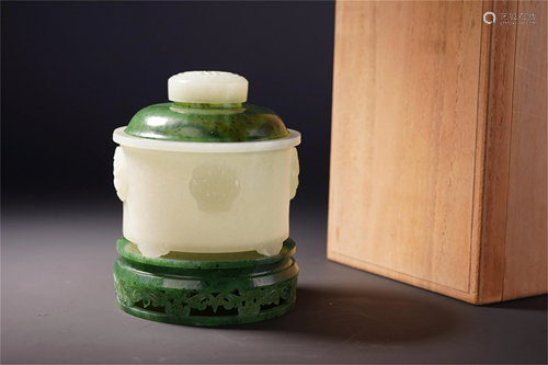 CHINESE WHITE JADE CENSER WITH SPIN…