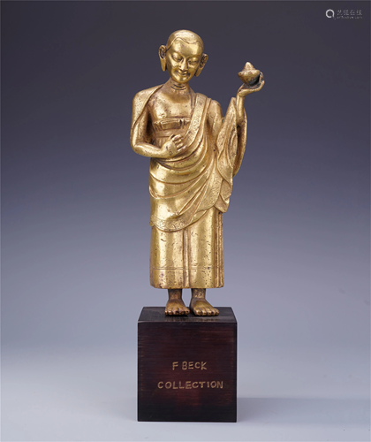 CHINESE GILT BRONZE STANDING ANA…