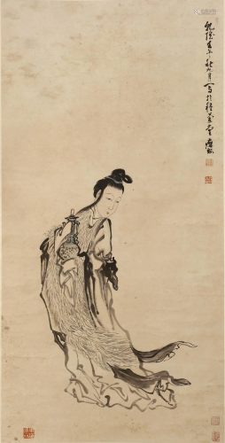 CHINESE SCROLL PAINTING OF BEAUTY BY …