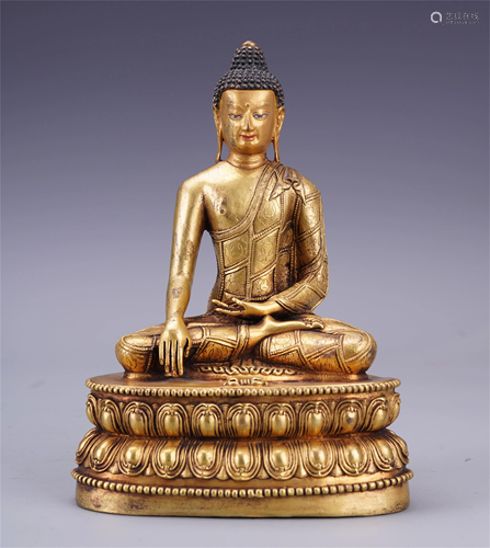 CHINESE GILT BRONZE SEATED SAKYAM…