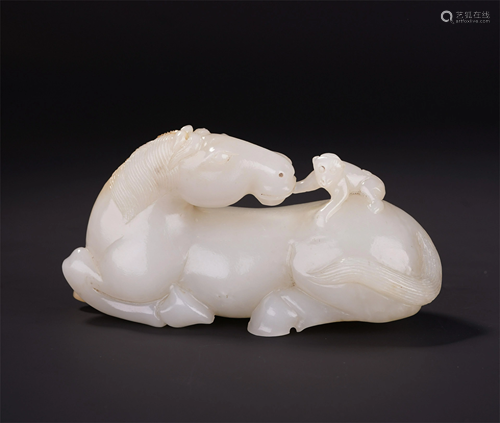 CHINESE WHITE JADE HORSE AND MONK…