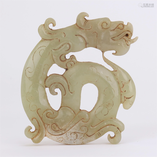 CHINESE NEPHRITE JADE DRAGON PLAQUE