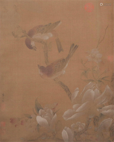 CHINESE SCROLL PAINTING OF BRID AND F…