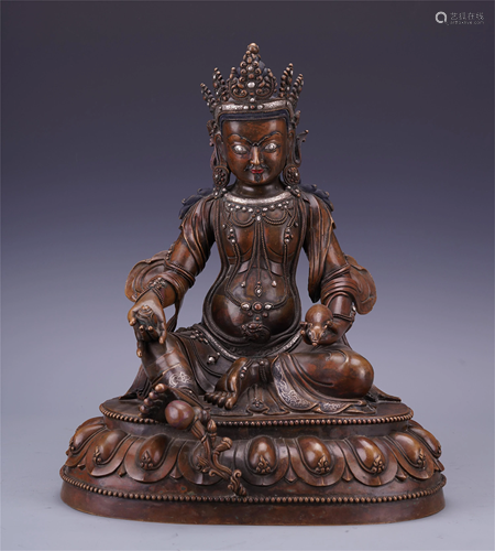 TIBETAN BRONZE SEATED GOD OF WEALTH