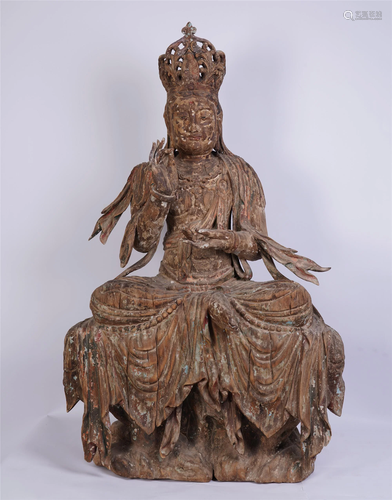 CHINESE WOOD SEATED GUANYIN MING …