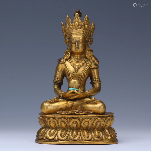 CHINESE GILT BRONZE SEATED AMITAY…