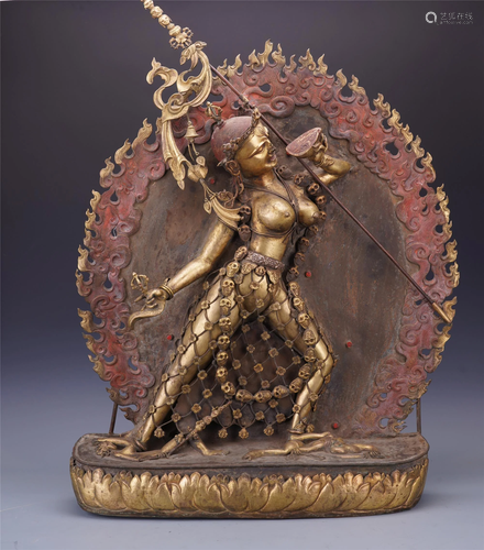 TIBETAN GILT BRONZE STANDING BUD…