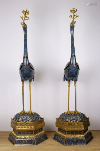 PAIR OF CHINESE CLOISONNE CRANE WIT…
