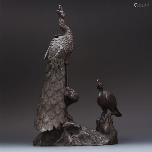 CHINESE BRONZE PEACOCK INCENSE CAG…