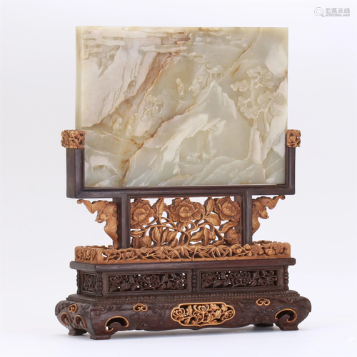 CHINESE WHITE JADE PLAQUE OF MOUNT…