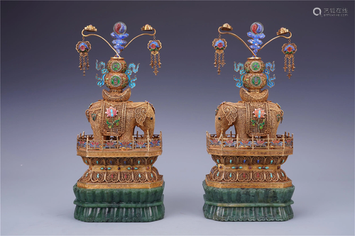 PAIR OF CHINESE GILT SILVER ENAMEL ELEP…