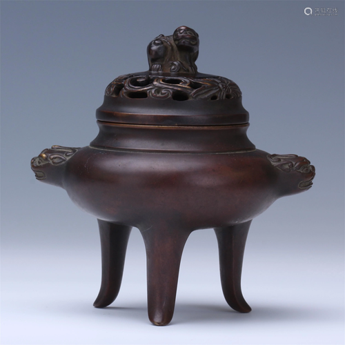 CHINESE BRONZE BEAST HEAD HANDLE LID…