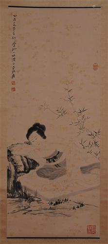 CHINESE SCROLL PAINTING OF BEAUTY BY …