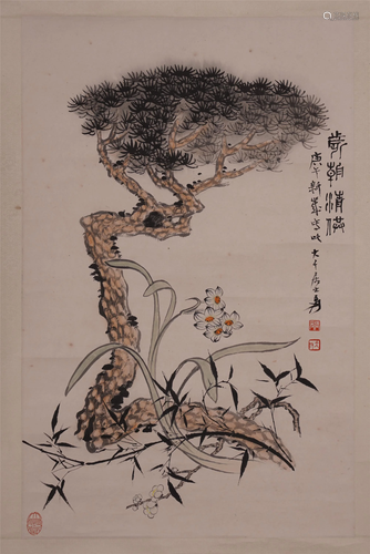 CHINESE SCROLL PAINTING OF ORCHID BA…