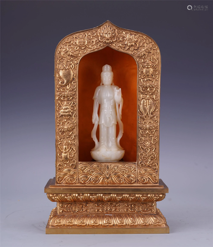 CHINESE WHITE JADE STANDING GUANYI…