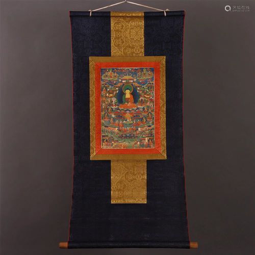 TIBETAN THANGKA OF SEATED BUDDHA