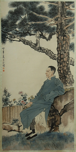 CHINESE SCROLL PAINTING OF SEATED MA…